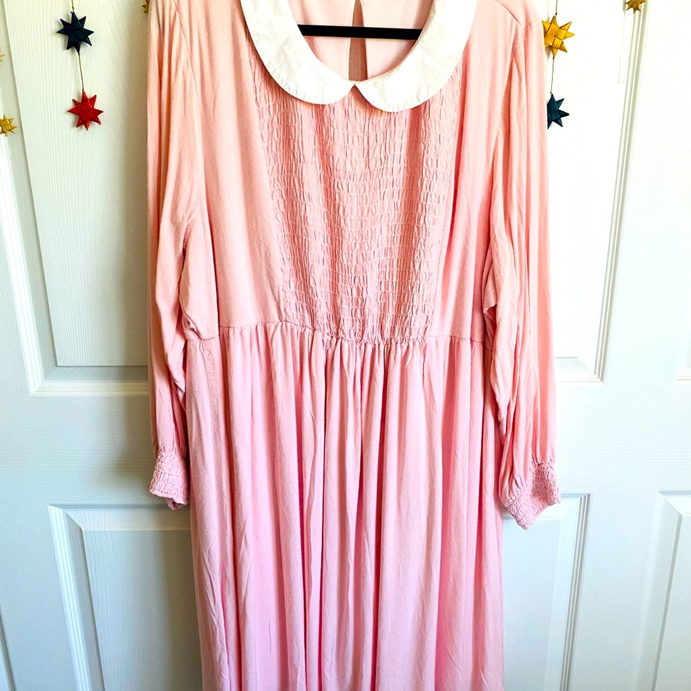 Torrid 5x Baby Pink Long Sleeve Dress with Peter Pan collar